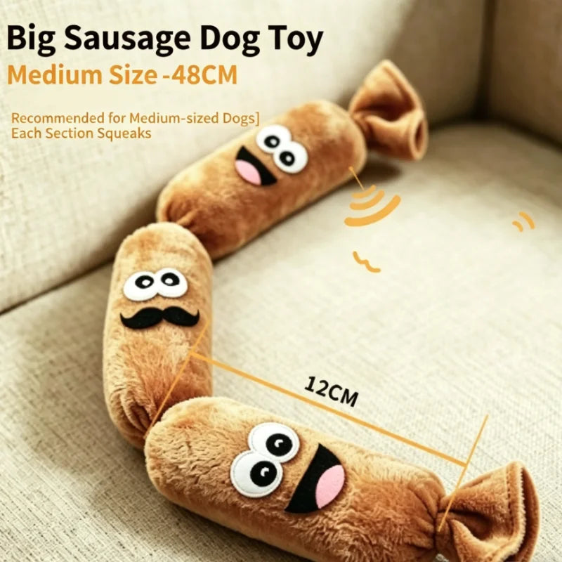 Durable Dog Plush Chew Toy Squeak Chewable Molar Simulated Sausage with BB Sound Teeth Cleaning Bite-Resistant for Puppies