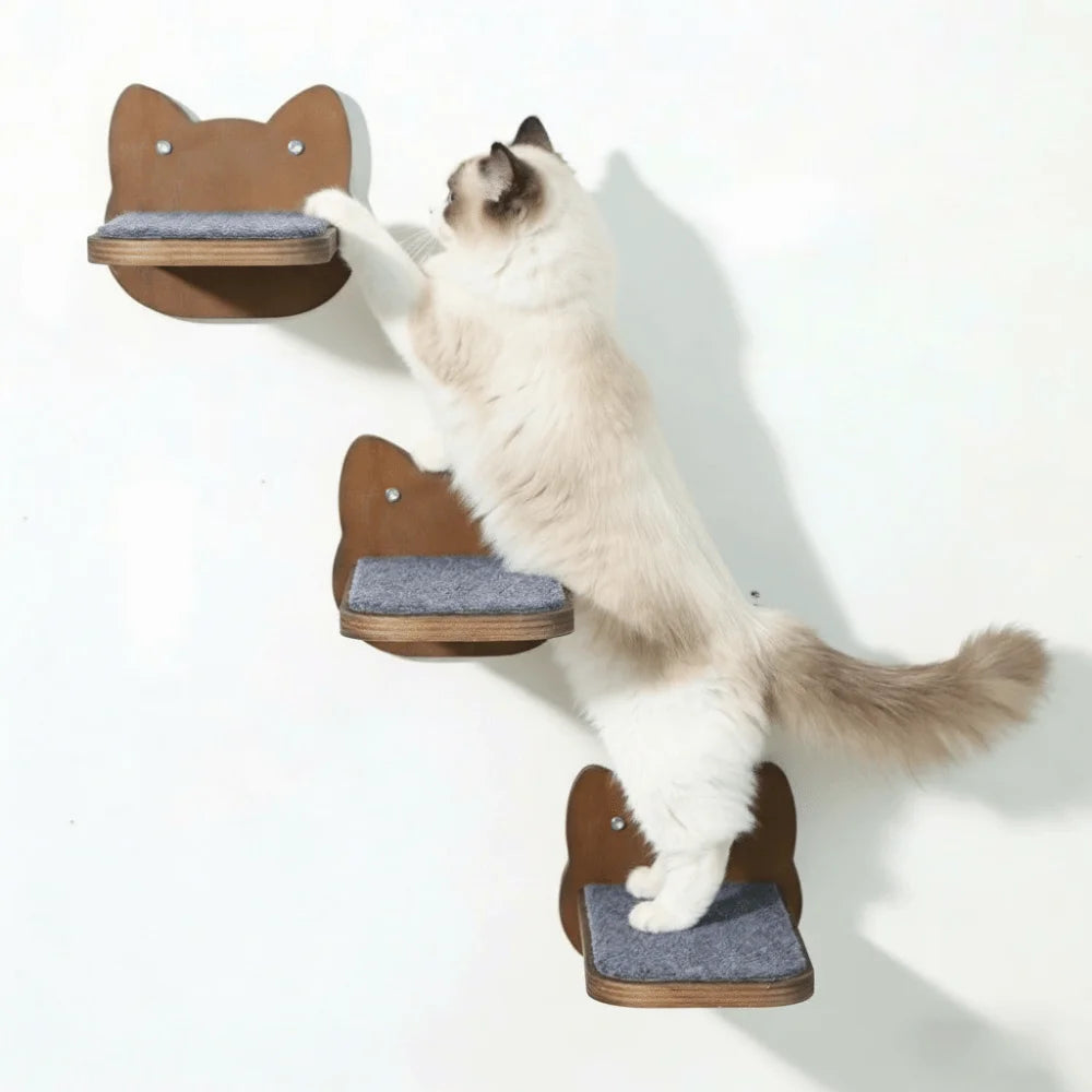 Wooden Cat Climbing Shelves Wear Resistant Scratching Pads Wall Mounted Cat Tree Floating Stairs Sturdy Cat Wall Shelves