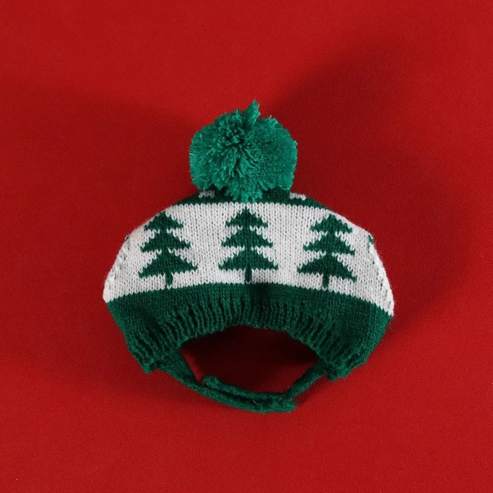 Snowflakes Cute Cat Dog Christmas Hat Scarf Green Red Warm Pet Dress Up Set Soft Adjustable Pet Knitted Suit Xmas Pet Costume
