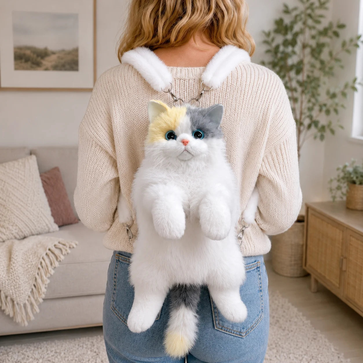 Cute Cat Backpack for Girls, Kawaii Plush Bag, Soft Animal Crossbody Bag for School, Travel & Daily Outfit