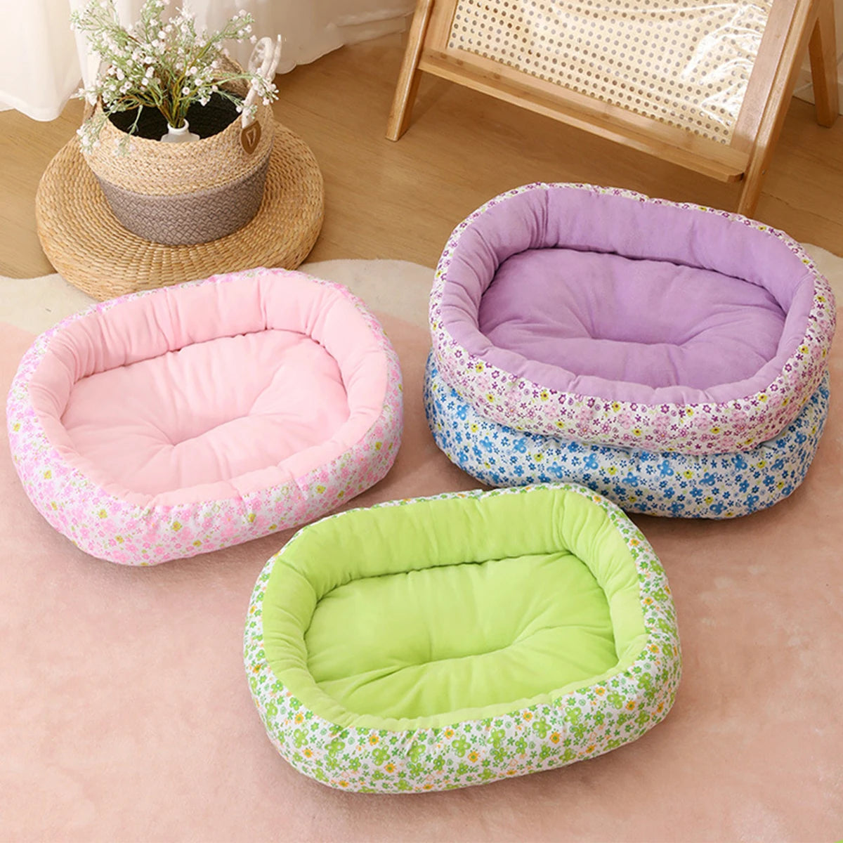 Floral Plush Dog Bed