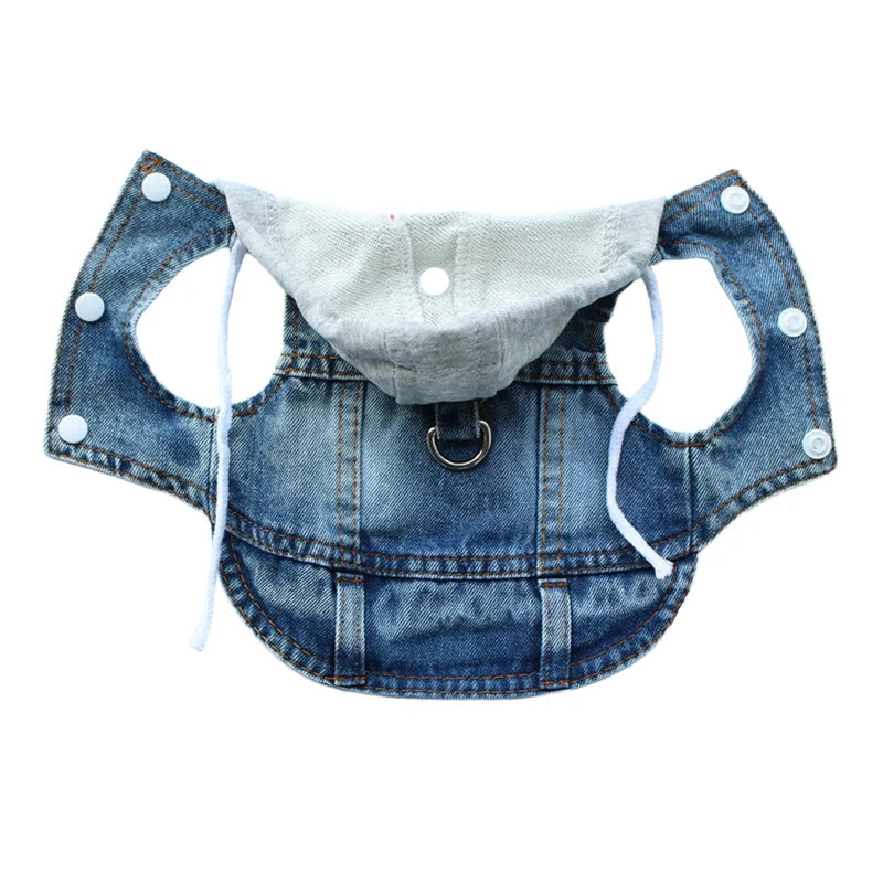 Cool Dog Jean Jacket Vest with D-Ring Hoodies for Small Medium Dogs, Spring Dog Clothes Puppy Denim Harness Coat for Walking