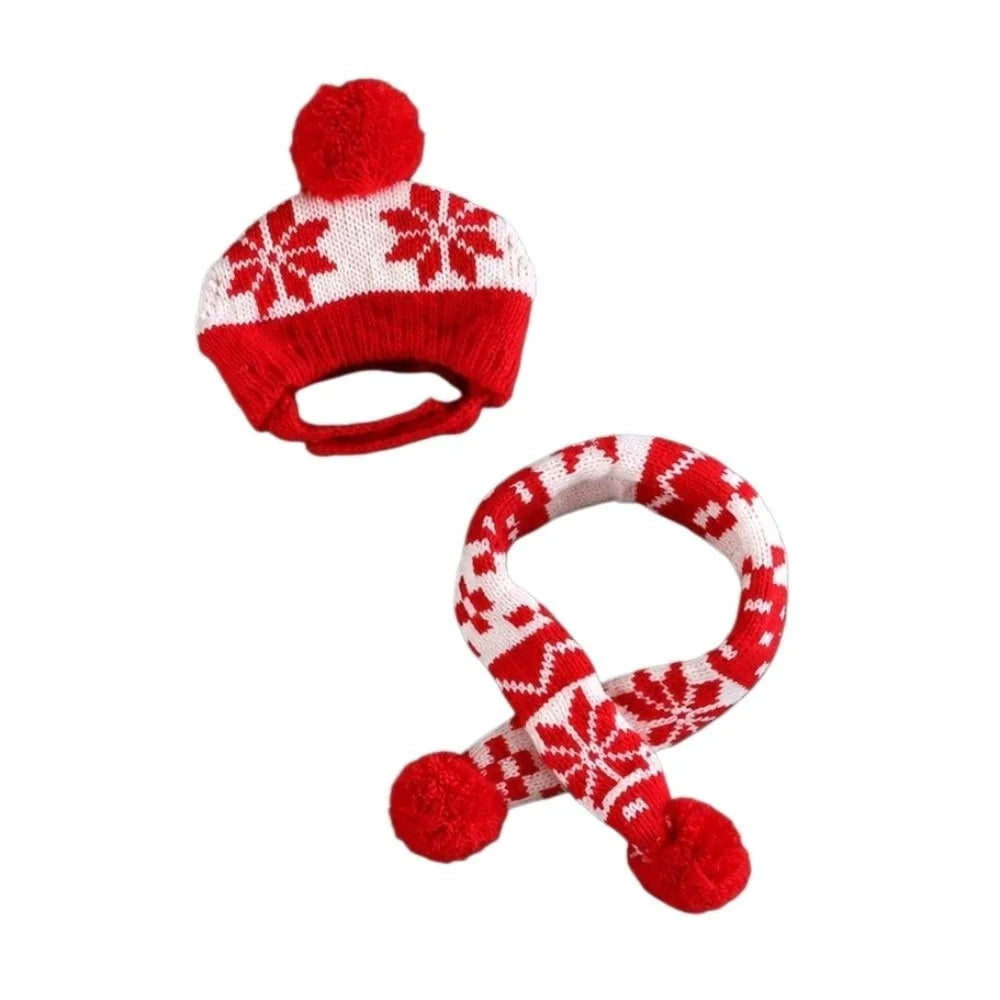 Snowflakes Cute Cat Dog Christmas Hat Scarf Green Red Warm Pet Dress Up Set Soft Adjustable Pet Knitted Suit Xmas Pet Costume