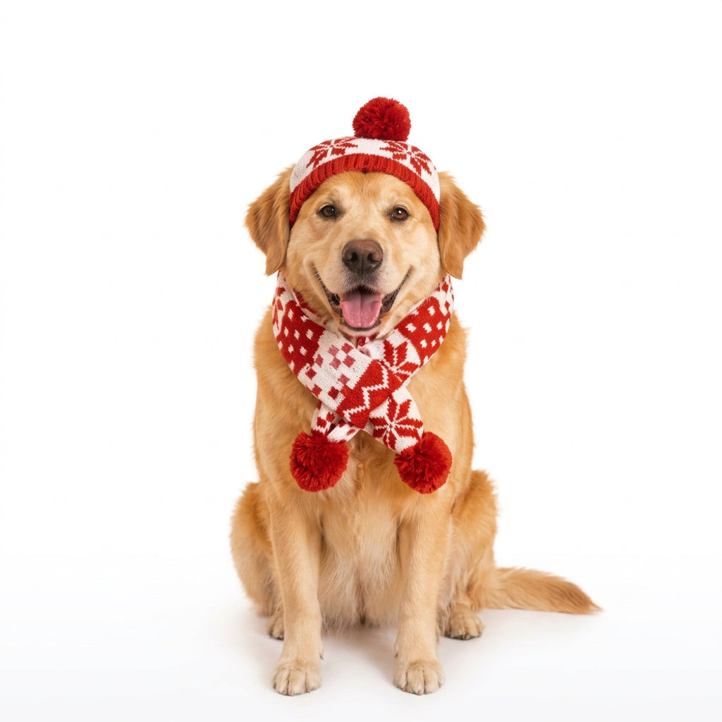 Snowflakes Cute Cat Dog Christmas Hat Scarf Green Red Warm Pet Dress Up Set Soft Adjustable Pet Knitted Suit Xmas Pet Costume