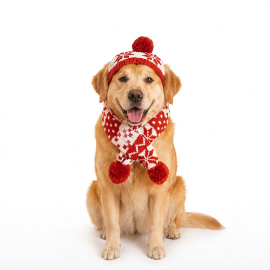 Snowflakes Cute Cat Dog Christmas Hat Scarf Green Red Warm Pet Dress Up Set Soft Adjustable Pet Knitted Suit Xmas Pet Costume
