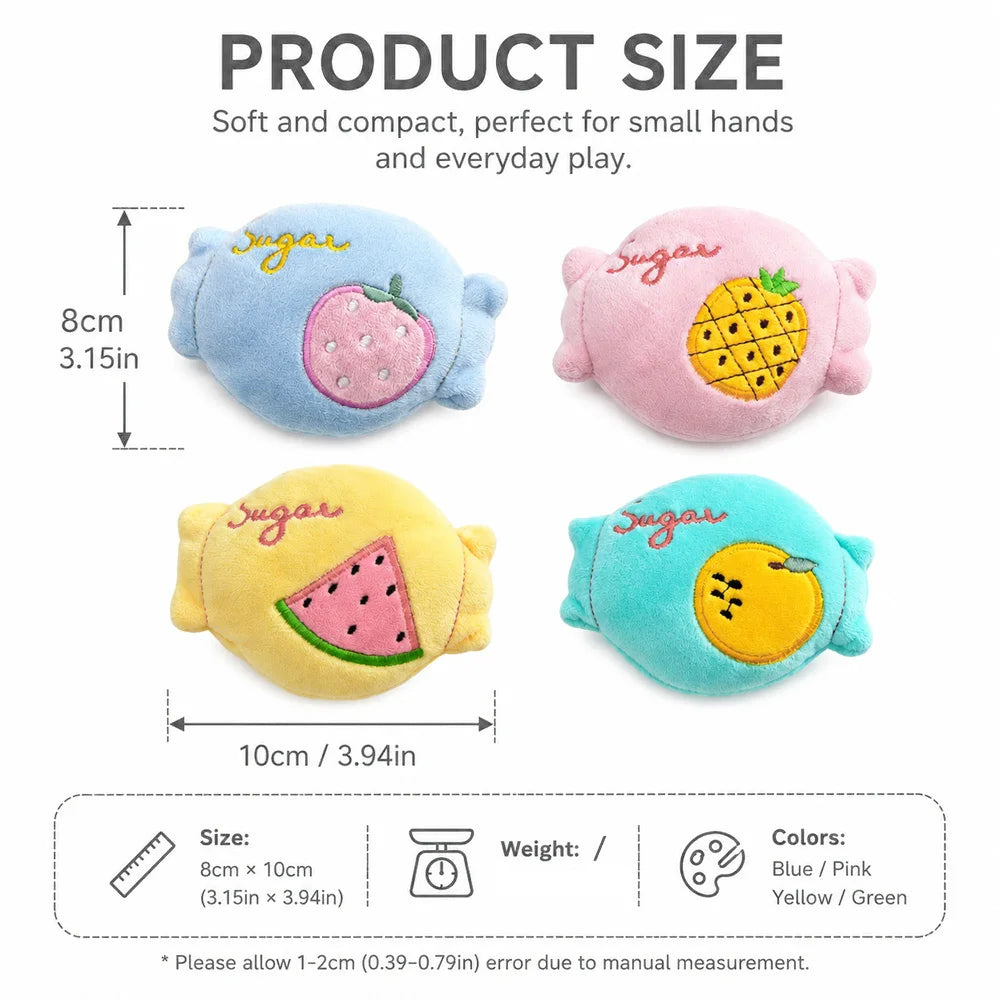 Cute Fruit Candy Plush Dog Toy with Squeaker Soft Washable Puppy Bite Toy Interactive Fetch Toy for Pets