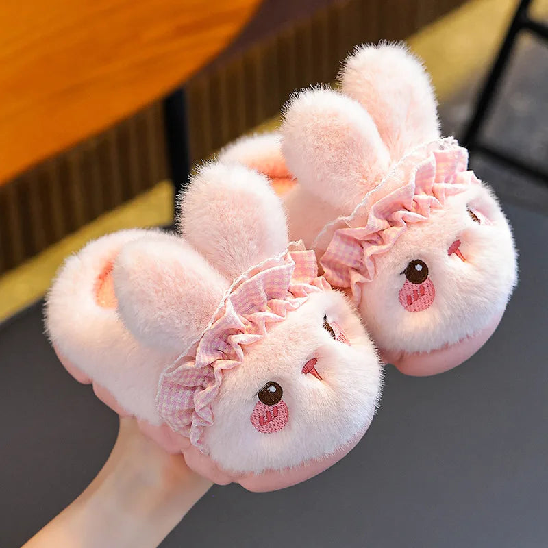 Women’s Pink Rabbit Plush Slippers – Cute Cozy House Shoes