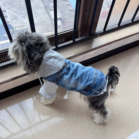 Cool Dog Jean Jacket Vest with D-Ring Hoodies for Small Medium Dogs, Spring Dog Clothes Puppy Denim Harness Coat for Walking
