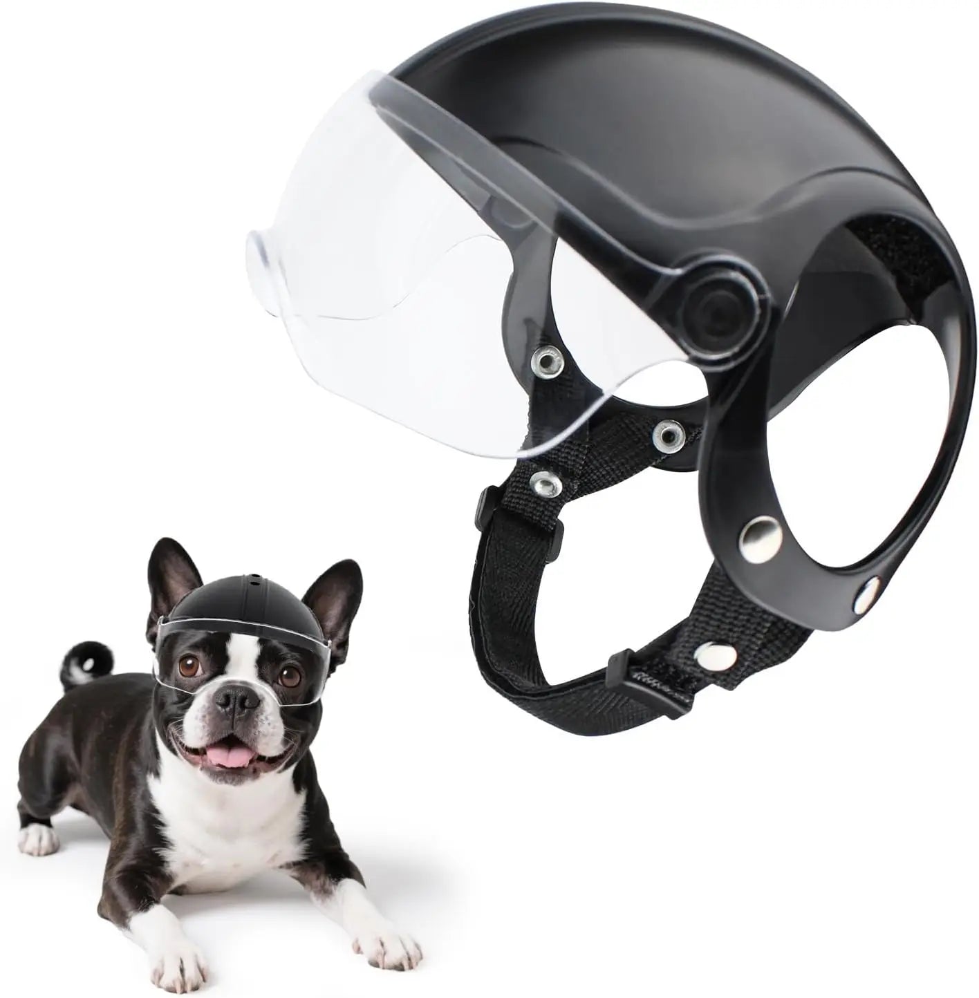 Dog Helmet for Small Breed Cool Pet Motorcycle Helmet with Drop-Down Silver Visor (Without Rivets and Rivets)