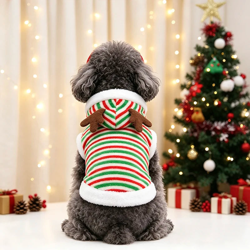 Christmas Reindeer Dog Hoodie Soft Flannel Warm Pet Two-Legged Clothes Xmas Cosplay Costume for Small Dog Cat