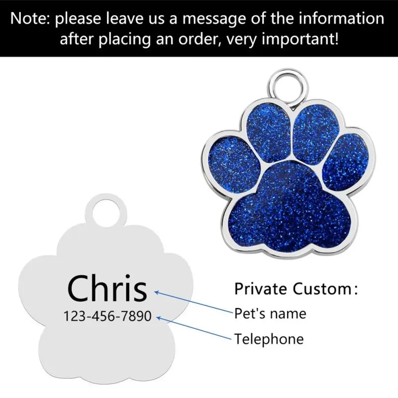 Personalized Paw Print Pet ID Tag – Custom Dog & Cat Collar Tag
