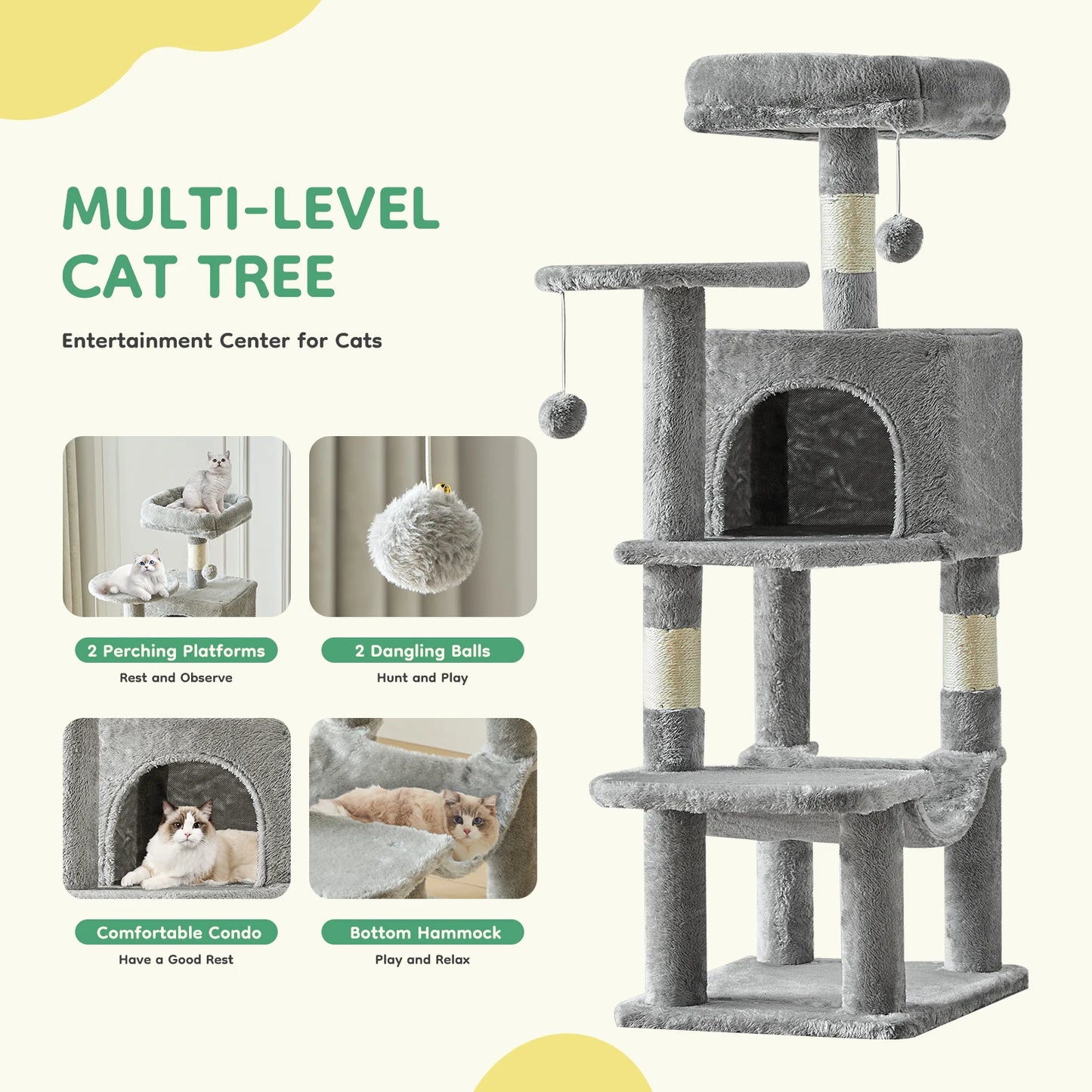 44-Inch Multi-Level Cat Tree & Scratching Tower