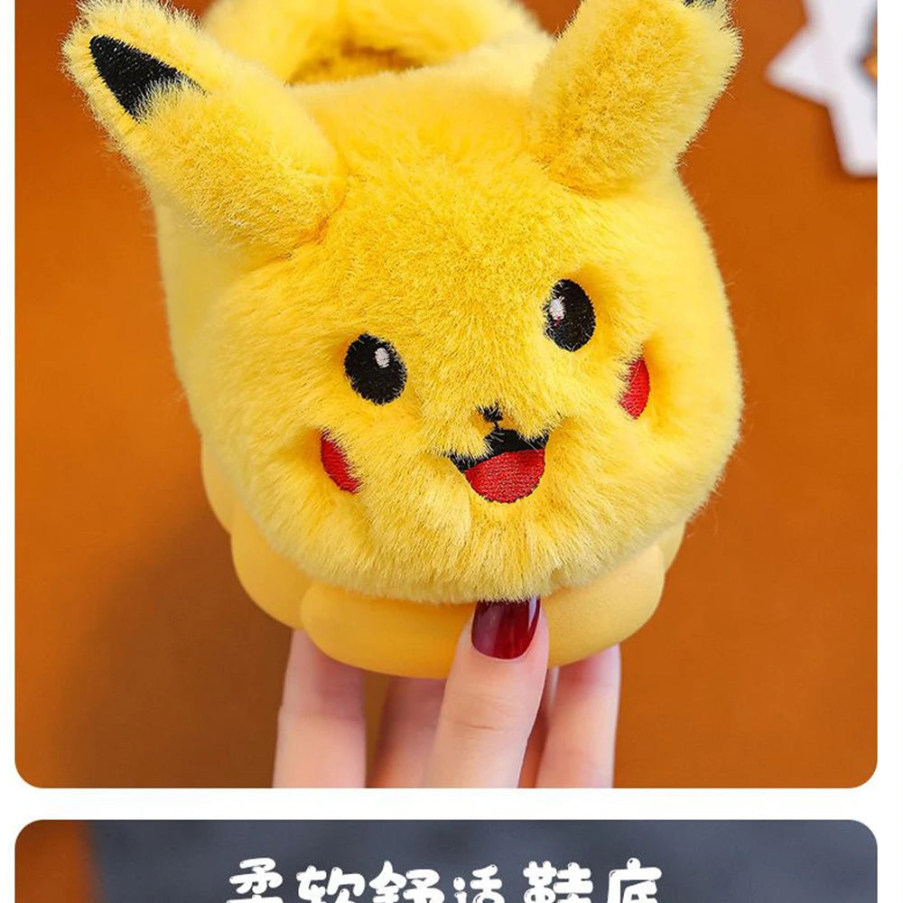 Pikachu Kids’ Plush Slippers – Cute Warm Cartoon House Shoes