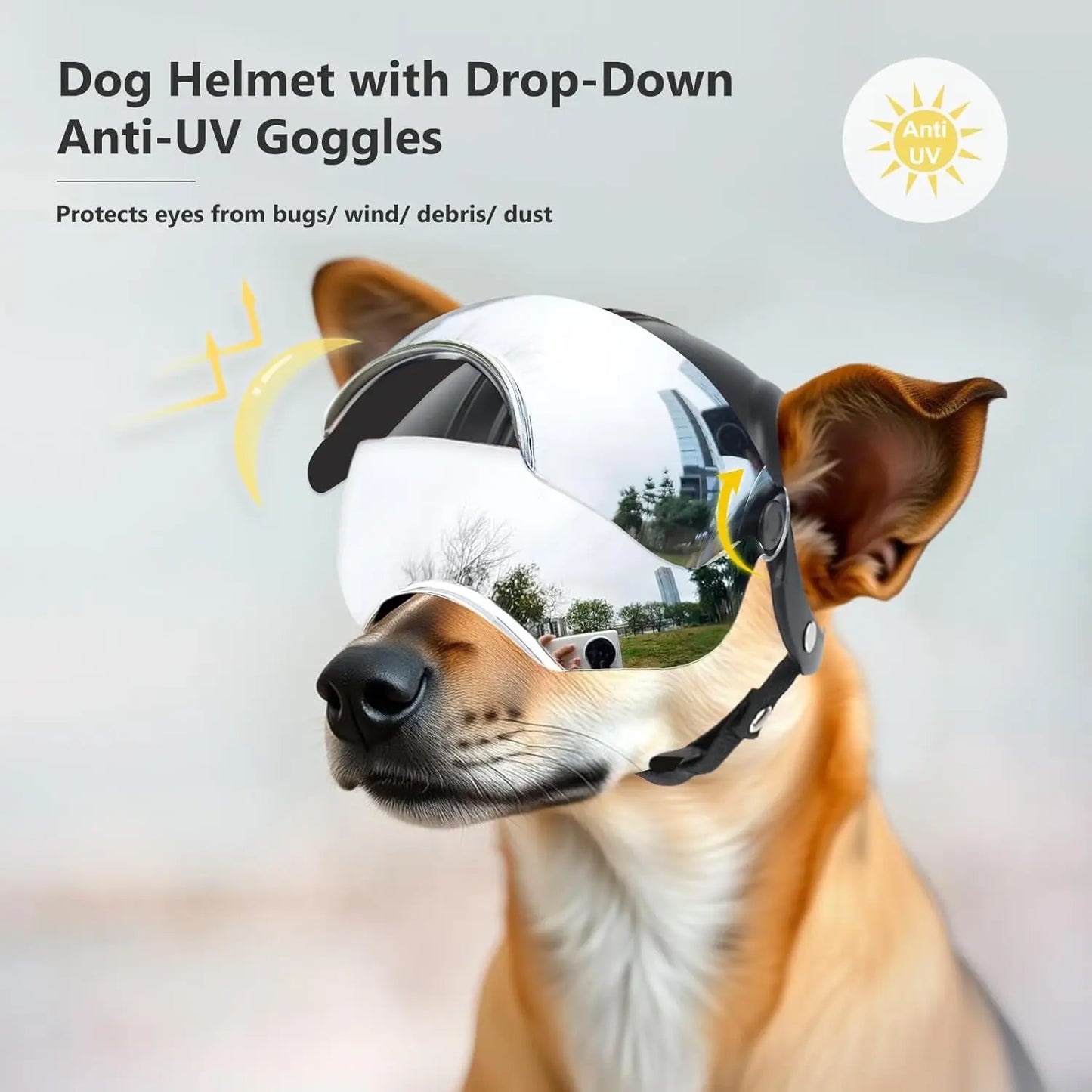 Dog Helmet for Small Breed Cool Pet Motorcycle Helmet with Drop-Down Silver Visor (Without Rivets and Rivets)