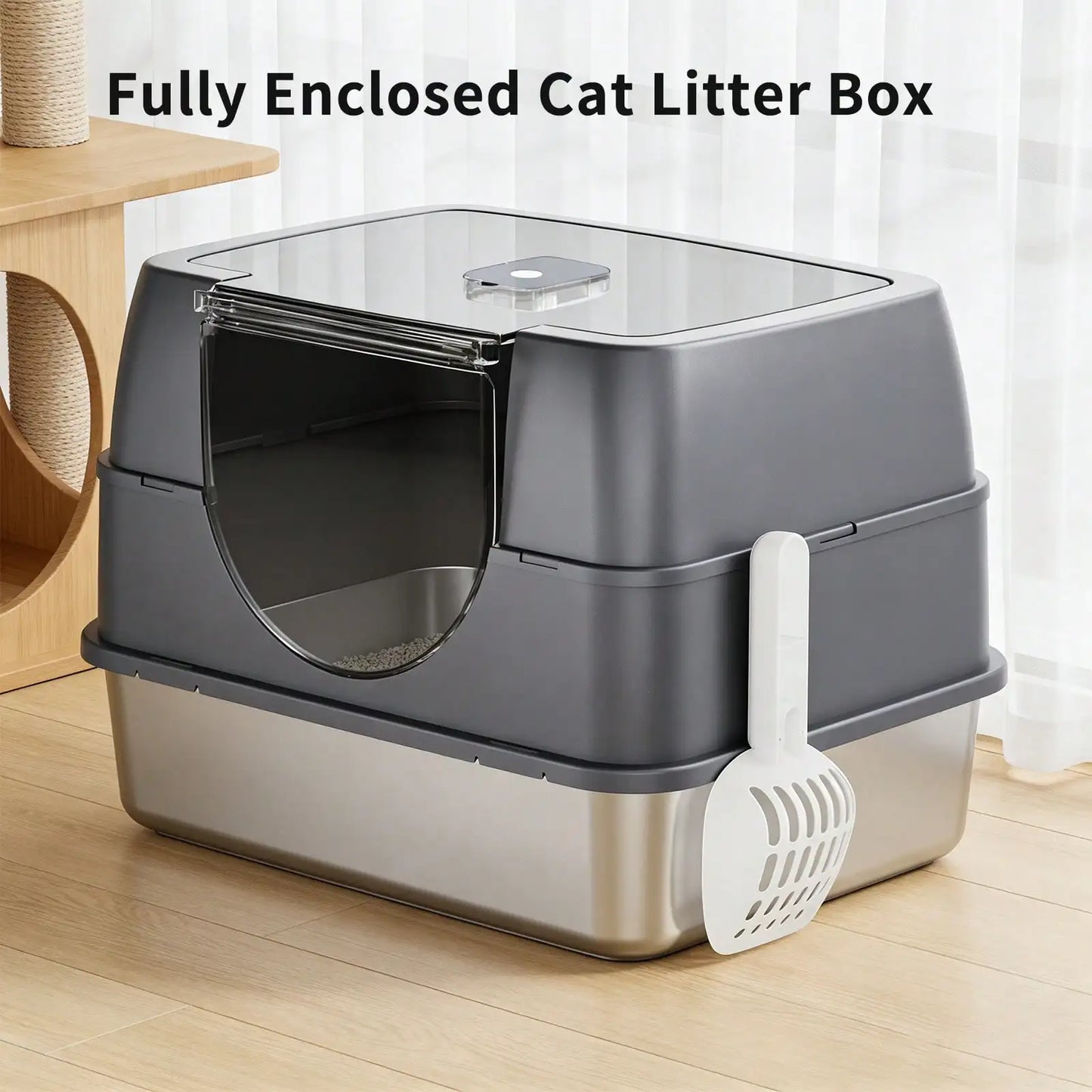 Large Stainless Steel Enclosed Cat Litter Box