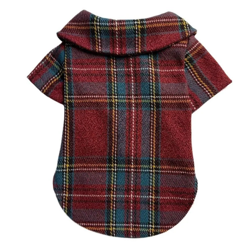 New Christmas fleece warm collar plaid pet shirt dog and cat warm hoodie winter pet clothes