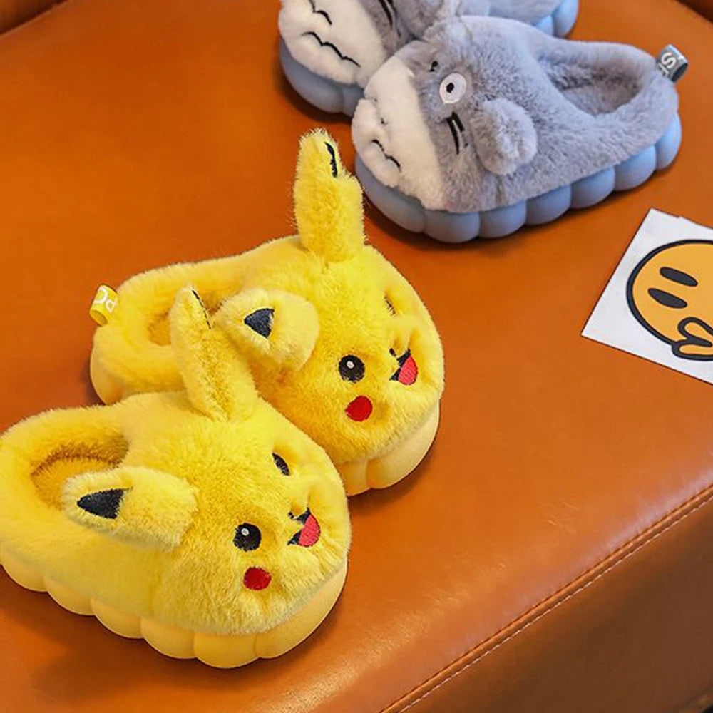 Pikachu Kids’ Plush Slippers – Cute Warm Cartoon House Shoes