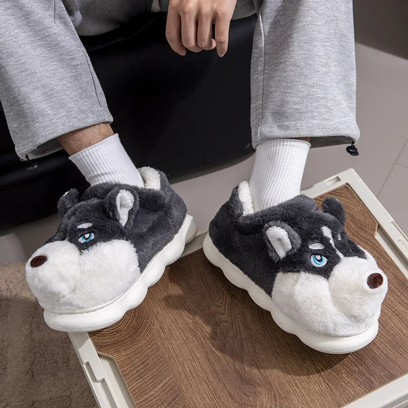Cute Cartoon Dog Plush Slippers – Cozy Winter House Shoes