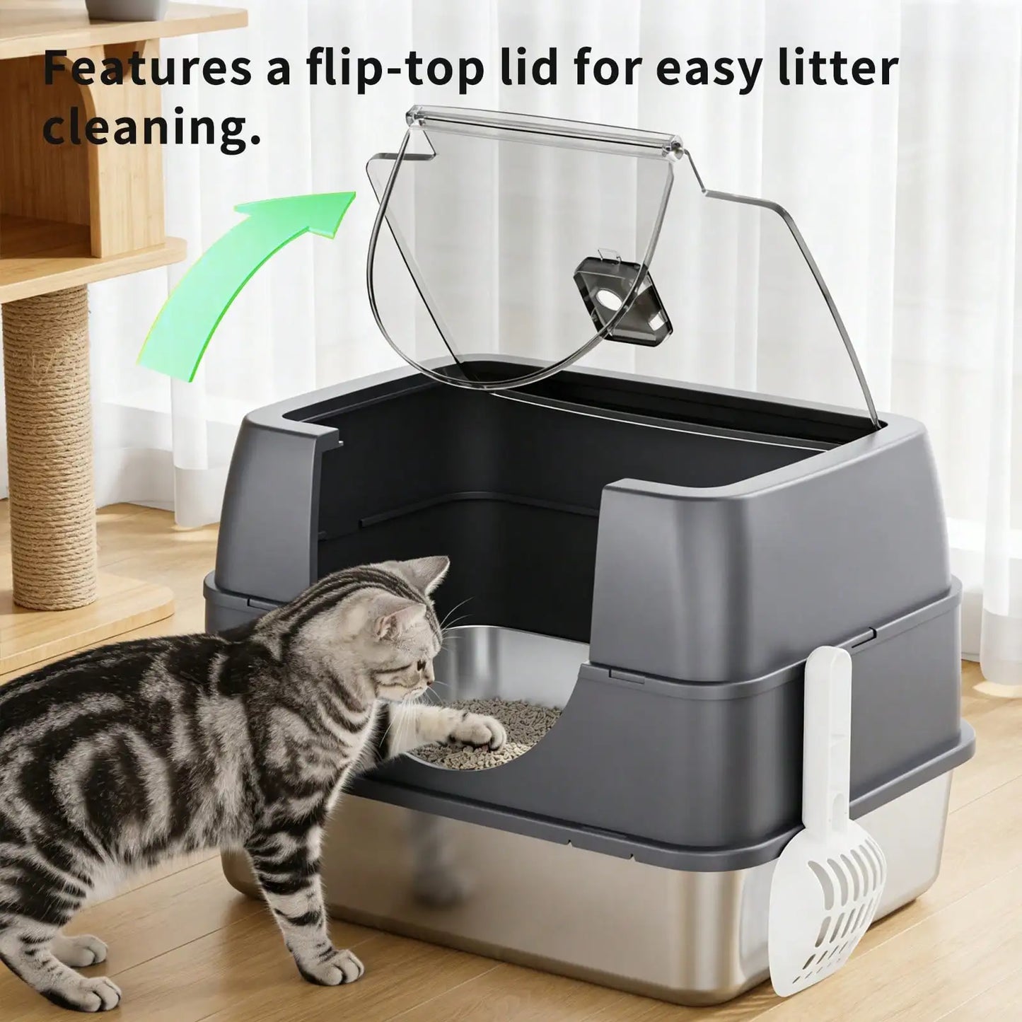 Large Stainless Steel Enclosed Cat Litter Box