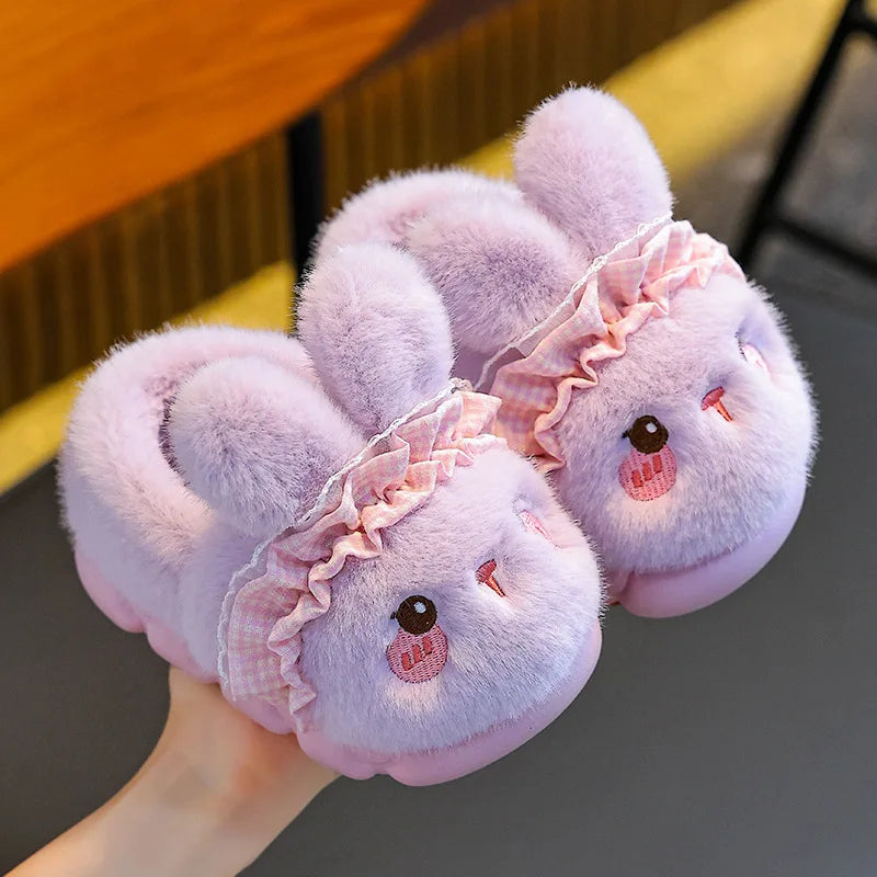 Women’s Pink Rabbit Plush Slippers – Cute Cozy House Shoes