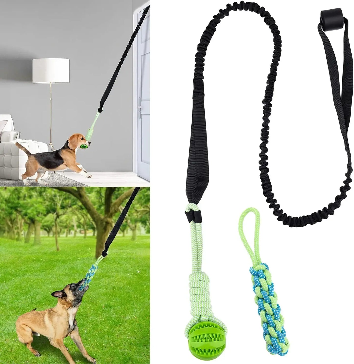 Spring Pole Dog Rope Toys, Dog Interactive Tether Tug of War Toy, Indoor/Outdoor Bungee Hanging Dogs Toy
