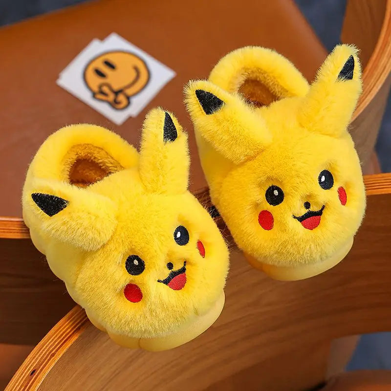 Pikachu Kids’ Plush Slippers – Cute Warm Cartoon House Shoes