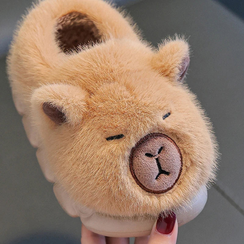 Kids’ Capybara Plush Slippers – Cute Cozy Winter House Shoes