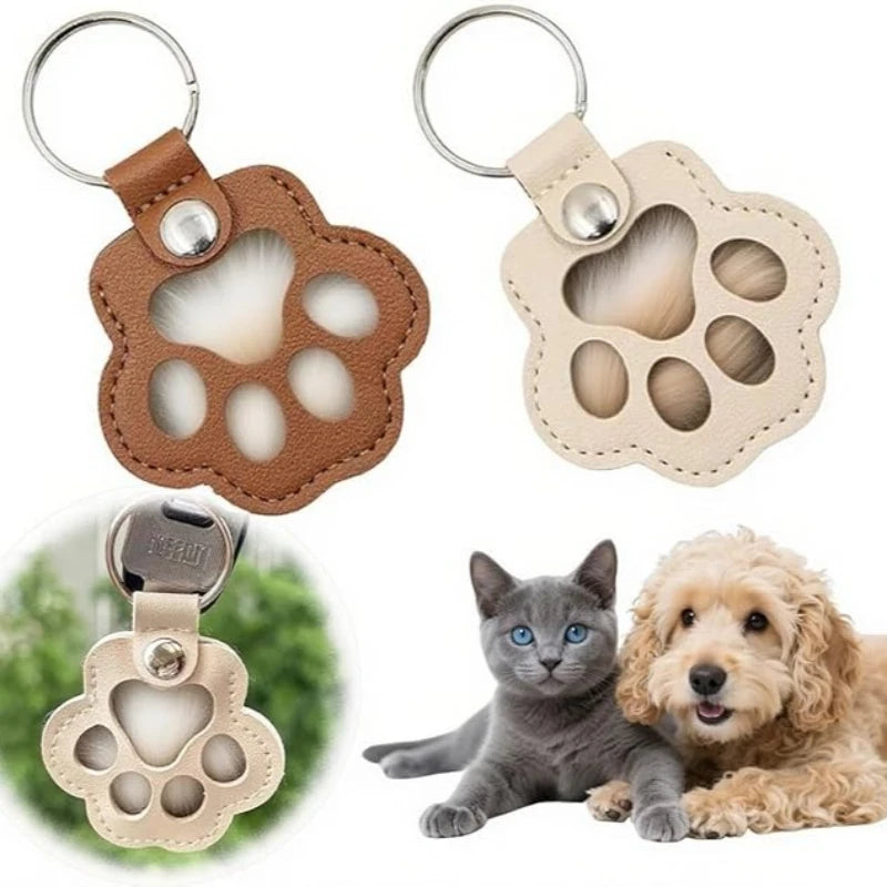 Dog Hair Collector Keychain Leather Pet Memorial Keepsake for Dogs and Cats, Fur Storage Pendant Charm Gift Keychain