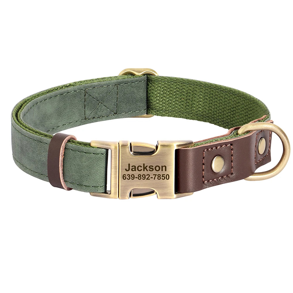 Customized Dog Collar Durable PU Leather Dog Collars Engraved Pet ID Necklace With Metal Buckle for Small Medium Large Dogs Pug
