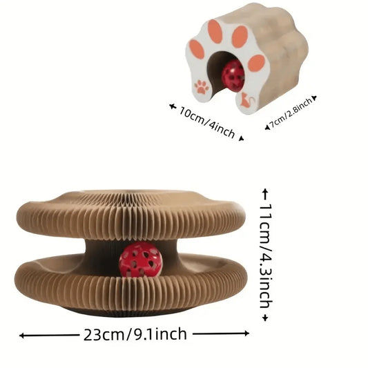 Foldable Cat Scratcher with Bell – Multi-Level Interactive Cardboard Cat Toy