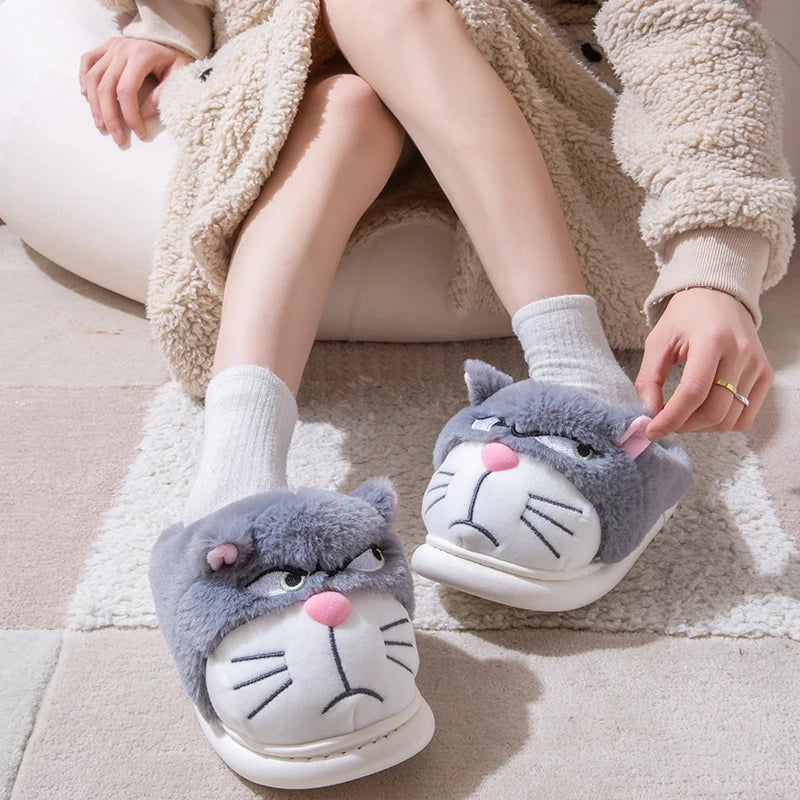 Women’s Cat Plush Slippers – Cute Fuzzy Cozy House Shoes