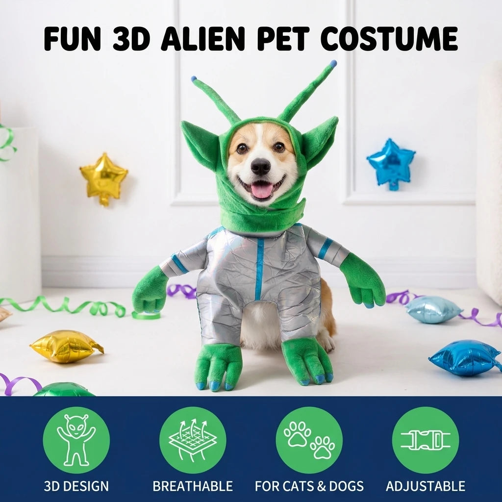 Funny Alien Halloween Costume for Dogs & Cats – Cute Space Pet Outfit