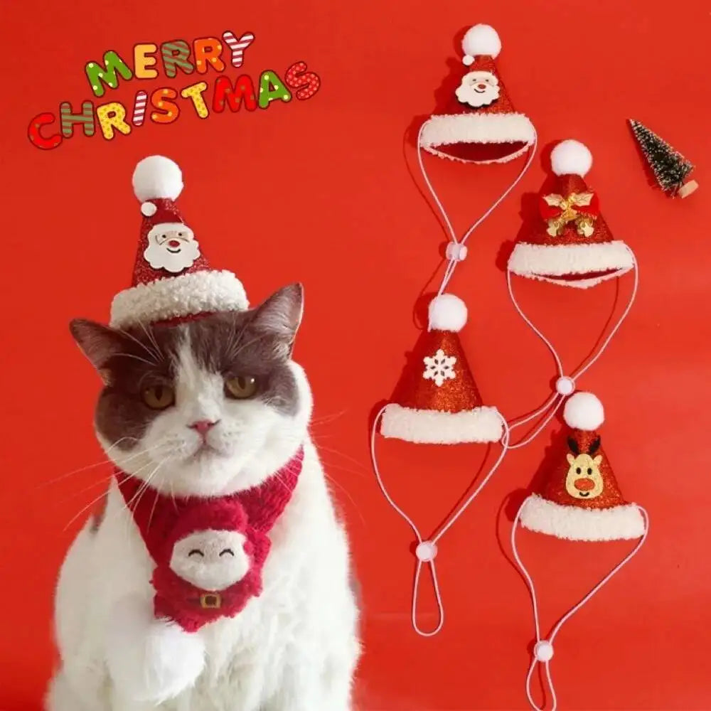 Christmas Cat Hat Cat Knitted Scarf Set Soft Winter Christmas Soft Santa Claus Costume Scarf For Dog Cats Pet Xmas Cat Supplies