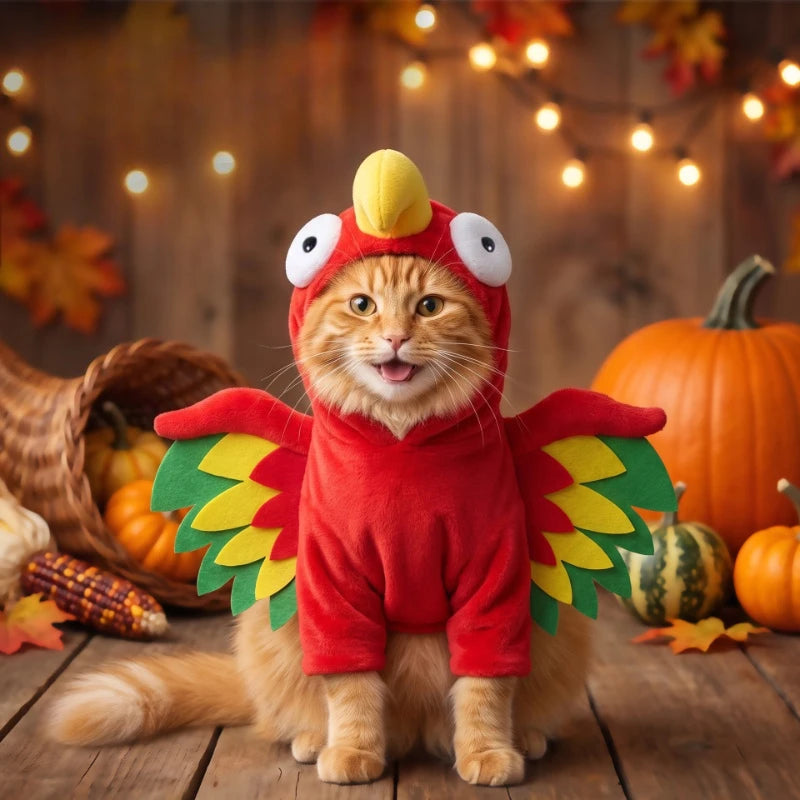 3D Turkey Pet Costume for Dogs & Cats – Funny Thanksgiving & Halloween Outfit