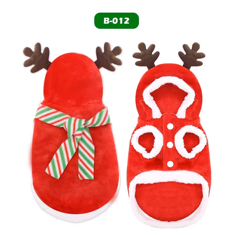 Christmas Reindeer Dog Hoodie Soft Flannel Warm Pet Two-Legged Clothes Xmas Cosplay Costume for Small Dog Cat