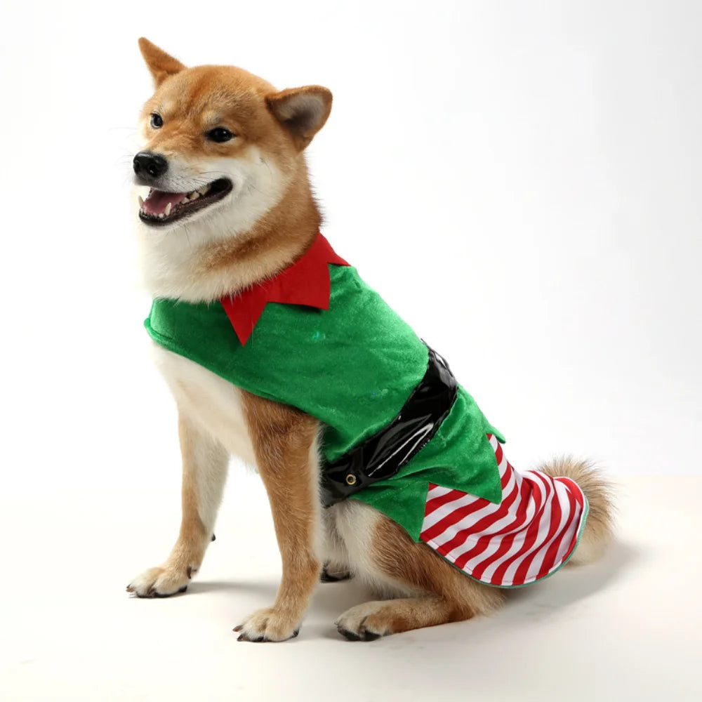 Christmas Elf Costume for Dogs & Cats – Cute Holiday Pet Dress-Up Outfit