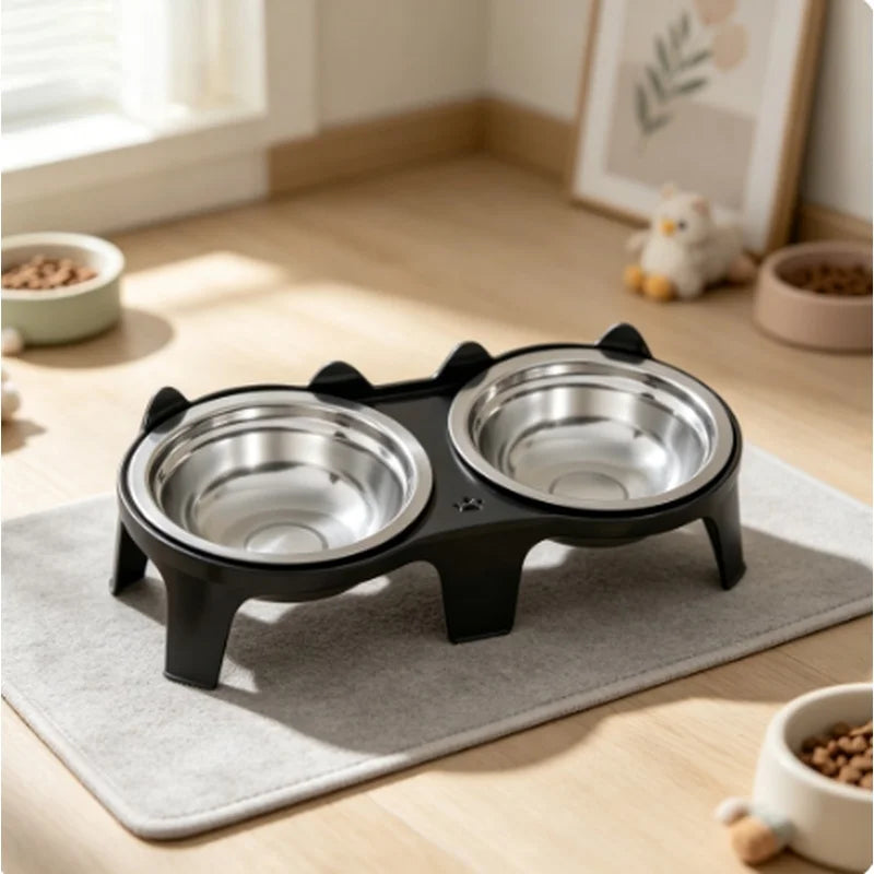 Anti-Tip Double Stainless Steel Pet Bowls for Dogs & Cats