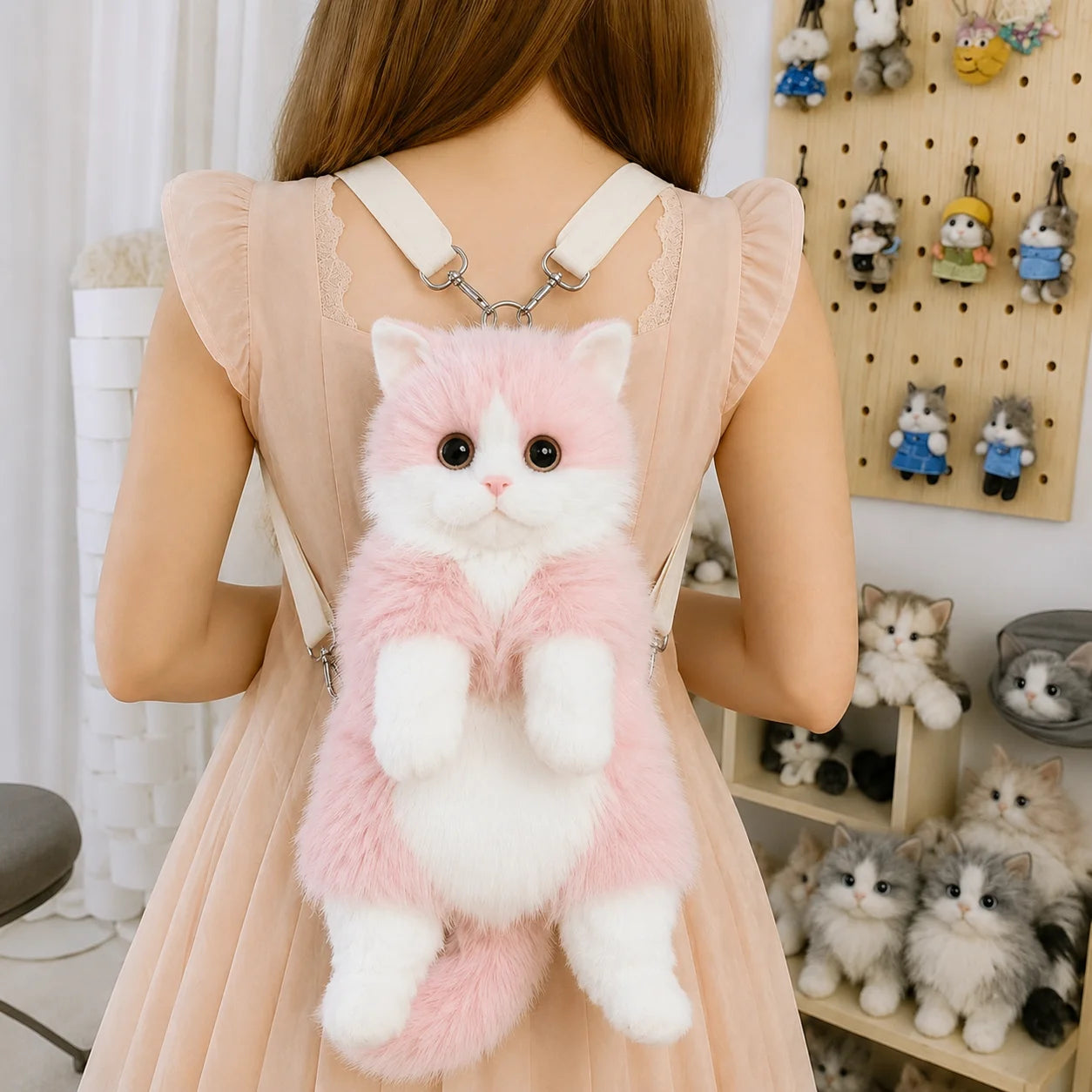 Cute Cat Backpack for Girls, Kawaii Plush Bag, Soft Animal Crossbody Bag for School, Travel & Daily Outfit