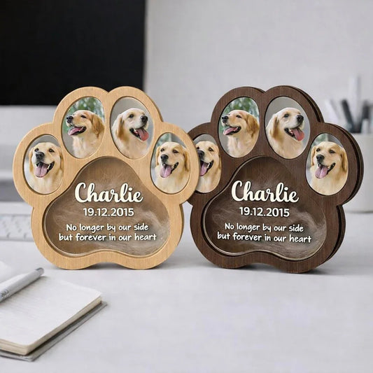 Pet Fur Hair Storage Keepsake Custom Wooden Box With Photo Frame Personalized Paw Print Memorial Card Beautiful Souvenir For Pet