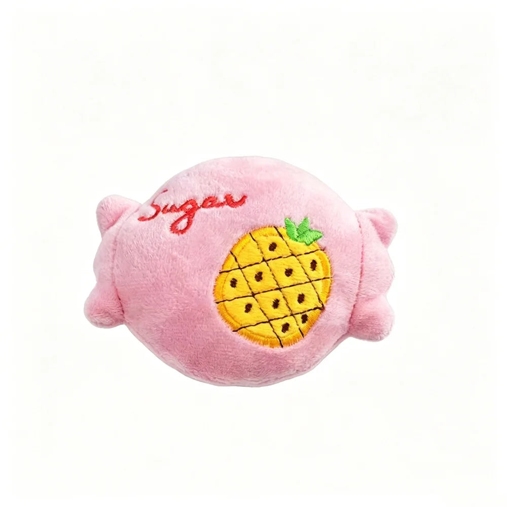 Cute Fruit Candy Plush Dog Toy with Squeaker Soft Washable Puppy Bite Toy Interactive Fetch Toy for Pets