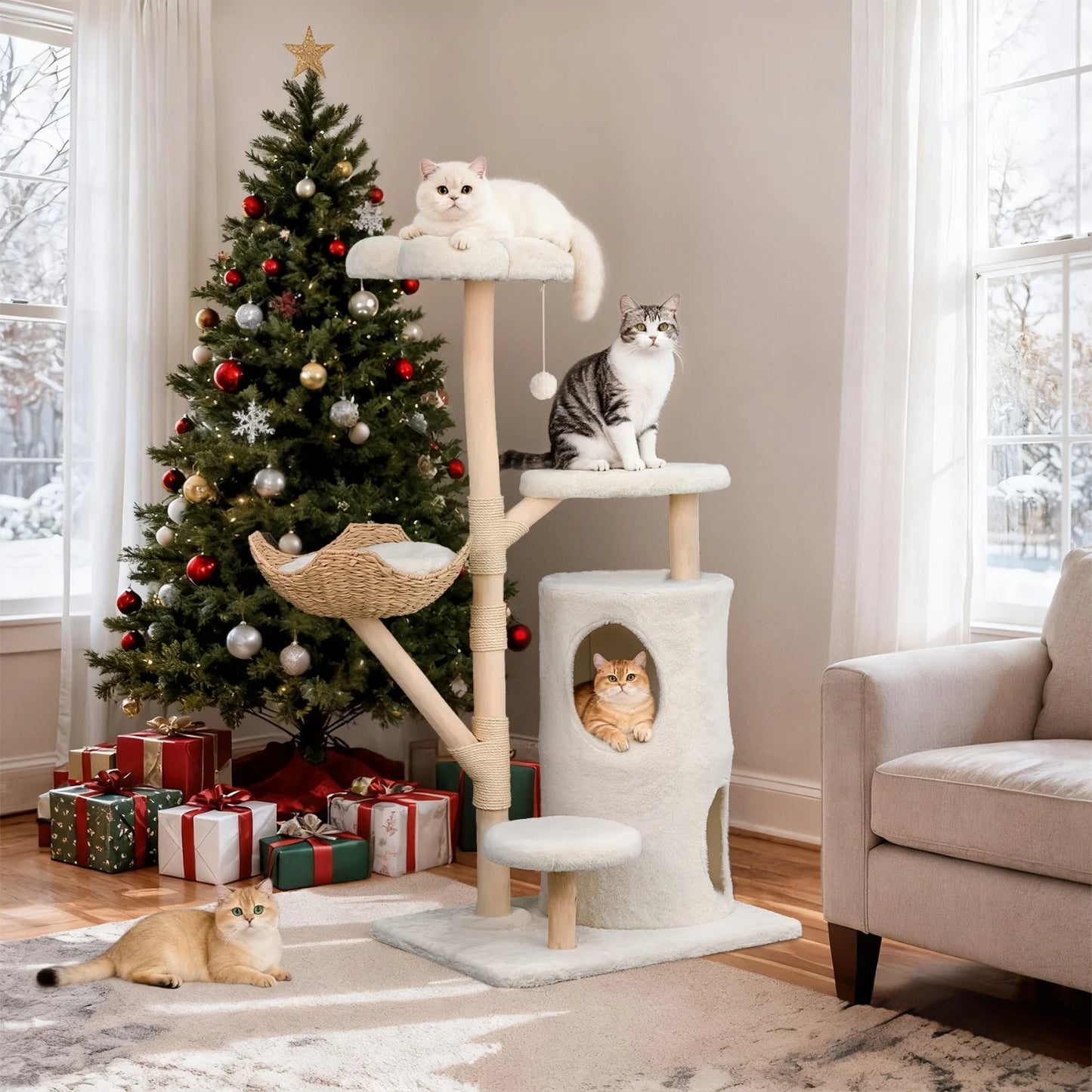 Multi-Level Cat Tree with Hanging Ball & Scratching Posts