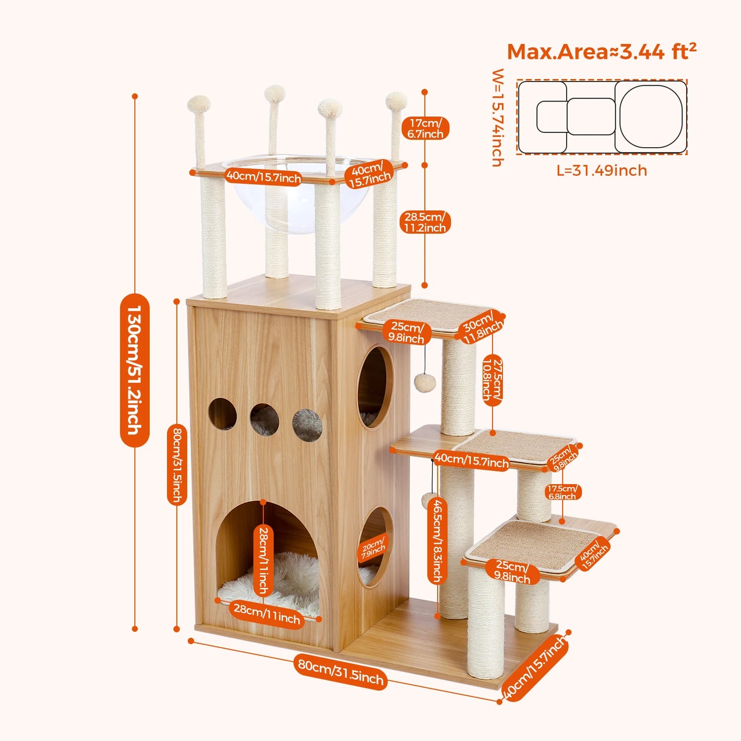 Wood Multi-Level Cat Tree for Indoor Cats