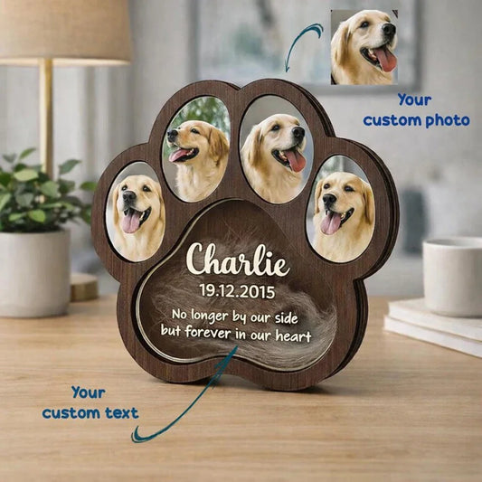 Pet Fur Hair Storage Keepsake Custom Wooden Box With Photo Frame Personalized Paw Print Memorial Card Beautiful Souvenir For Pet