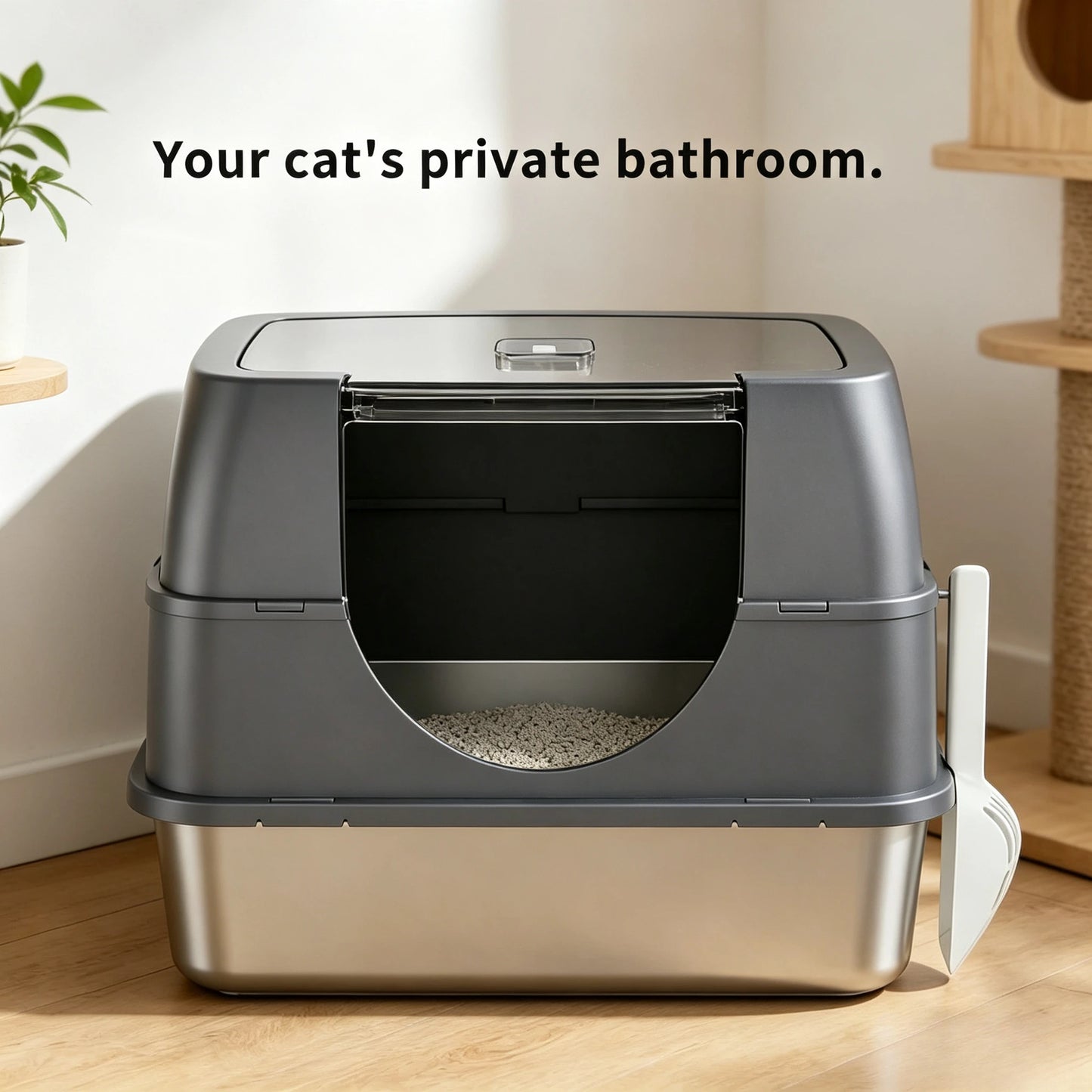 Large Stainless Steel Enclosed Cat Litter Box