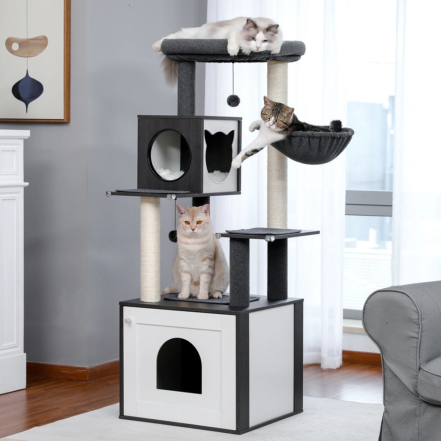 Wood Multi-Level Cat Tree for Indoor Cats