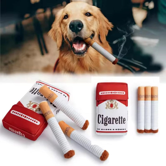 Funny cigarette-shaped plush chew toy for dogs