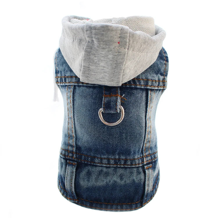 Cool Dog Jean Jacket Vest with D-Ring Hoodies for Small Medium Dogs, Spring Dog Clothes Puppy Denim Harness Coat for Walking