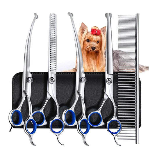 5-piece stainless steel dog and cat grooming scissors set