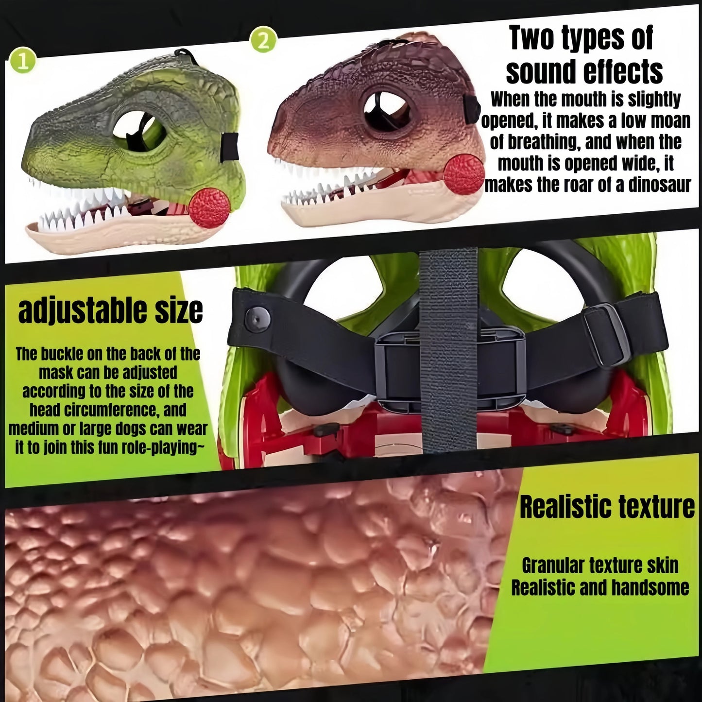 Dinosaur Mask Headgear That Can Feed and Make Sounds, Dog Headgear Mask, Pet Full Face Mask, Christmas Prank Headgear