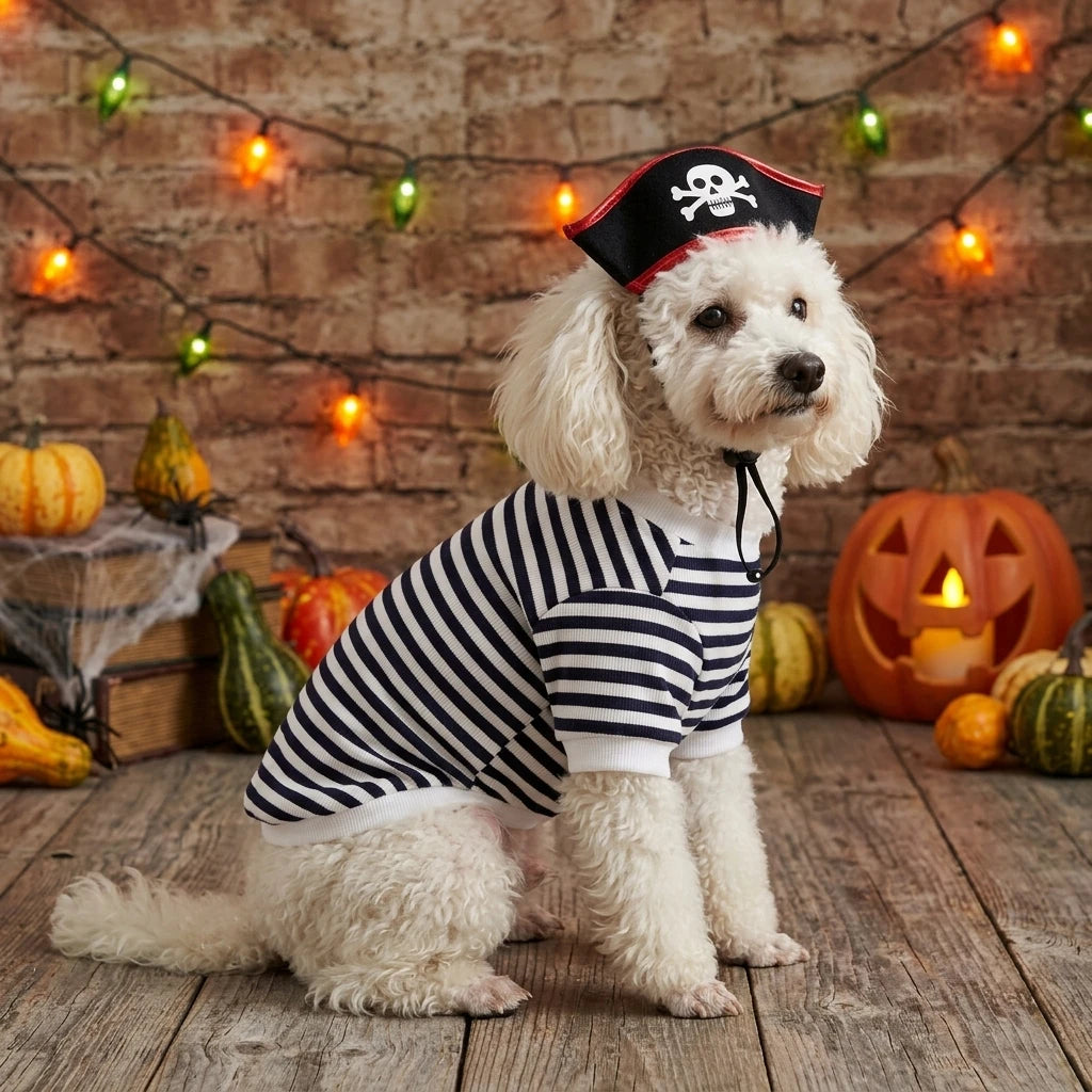 Pirate Pet Costume Set for Dogs & Cats – Skull Hat Halloween Outfit